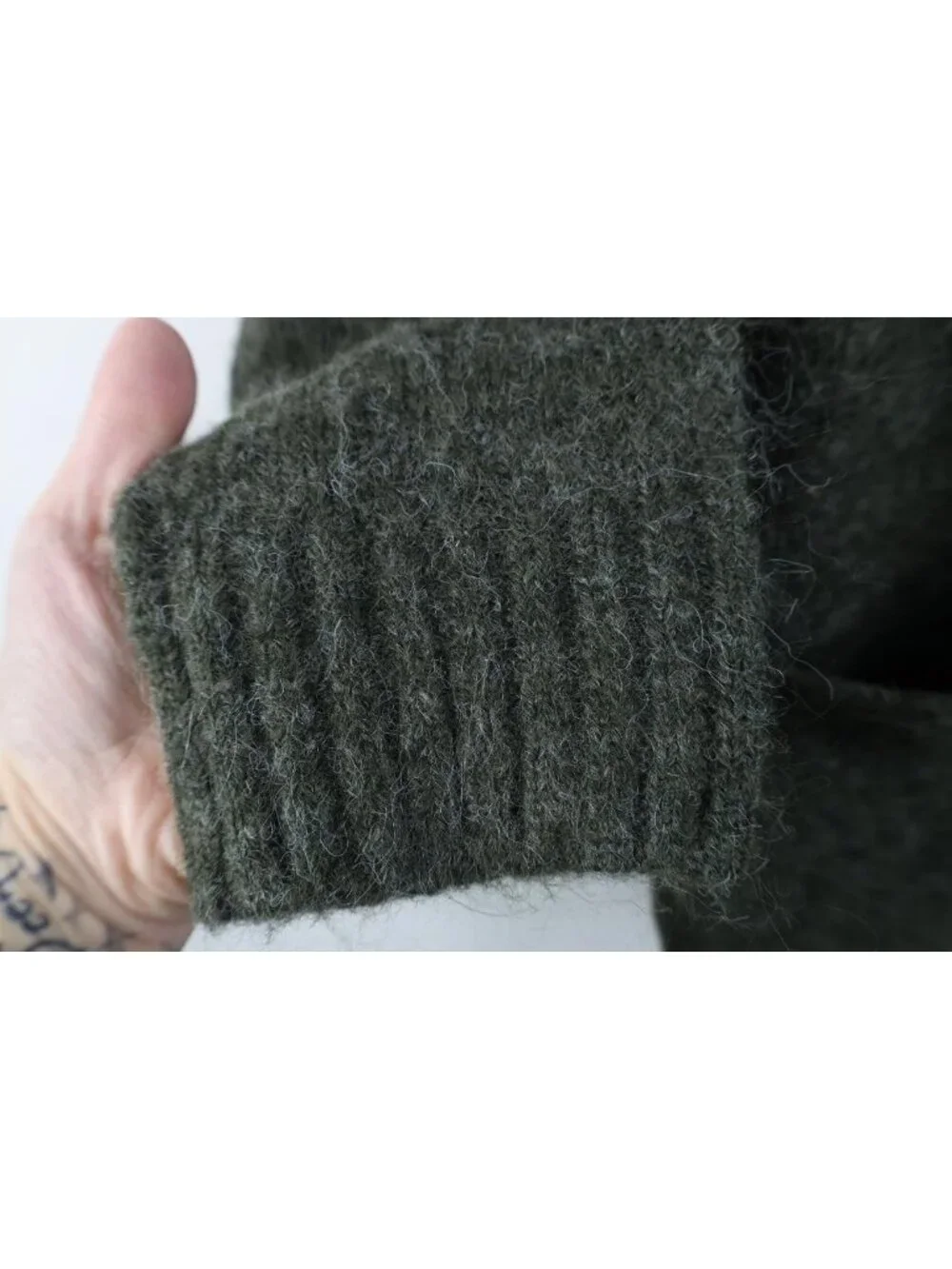 Deadstock Y2K Express Mens Medium Wool Blend Mohair Shag Cardigan Sweater Green